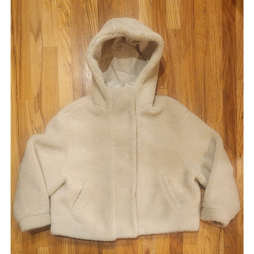 Zara Tan fleece jacket coat pockets fuzzy Women's size Small Warm Sherpa